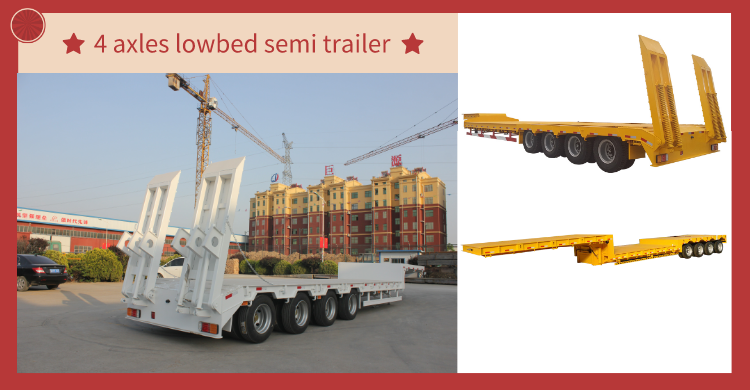 Transport Excavator with Hydraulic Gooseneck 80Tons 4 Axles Low Bed Trailer and Ladder