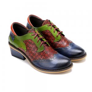 China Fashion Women's Dress Shoes Pointed Toe Wingtip Colorful Leather Vintage Shoes wholesale