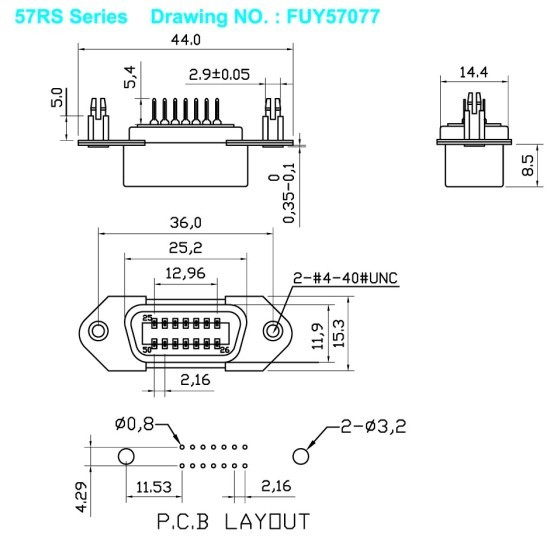 14 Pin Centronic PCB Straight Angle Female Connector With Borad Lock