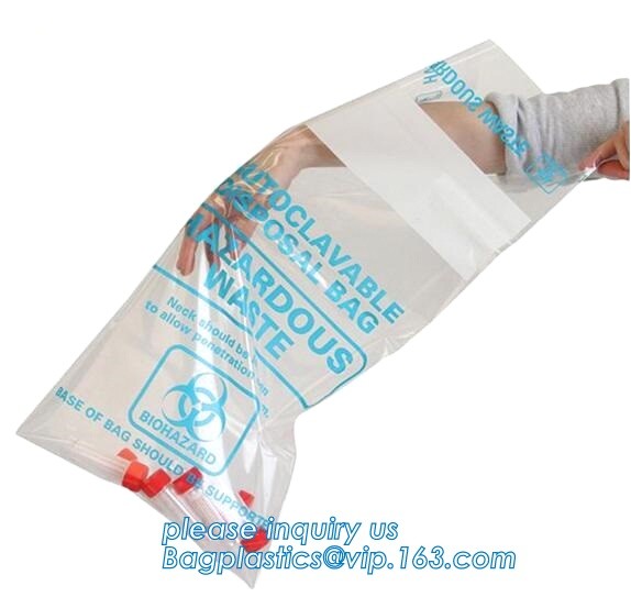 LDPE biohazard waste bin bags disposable medical autoclave bags, biohazard specimen bag plastic adhesive flat bag, bagea