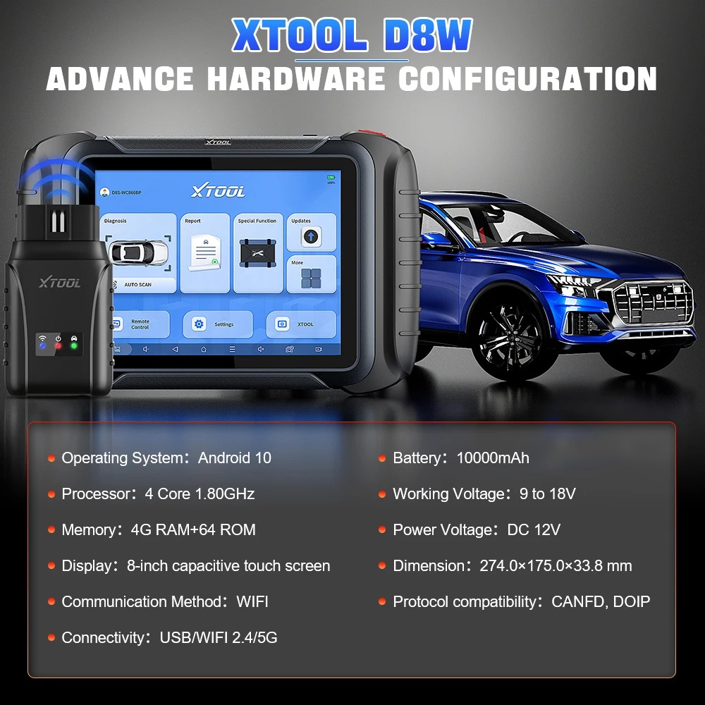 2025 XTOOL D8W WIFI OBD2 Scanner Car Diagnostic Tool With ECU Coding Active Test Key Programming 38 Resets CAN FD DOIP Topology