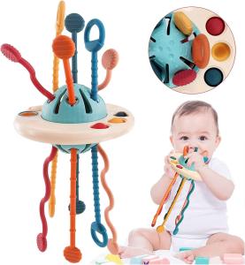 Baby Sensory Montessori Silicone Toy Travel Pull String Activity Toy for Toddlers