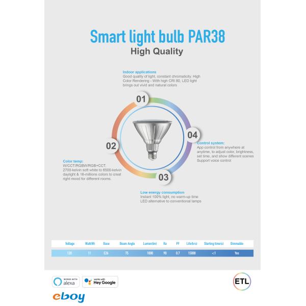 1000LM ETL Approved Beam Angle 75 Degree Par38 LED Bulbs