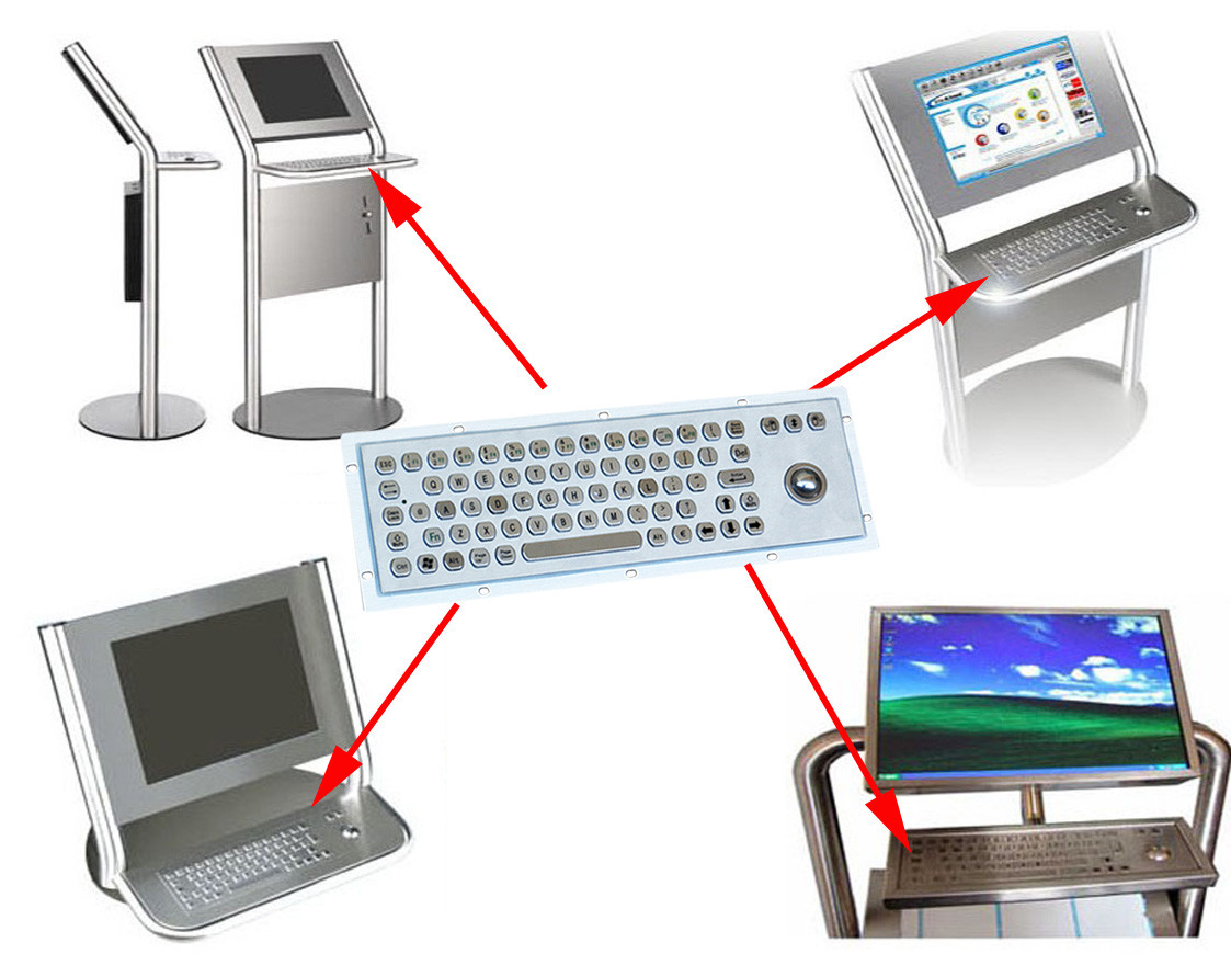 Vandal Resistant Industrial Computer Keyboard with trackball , water resistant keyboard Metal