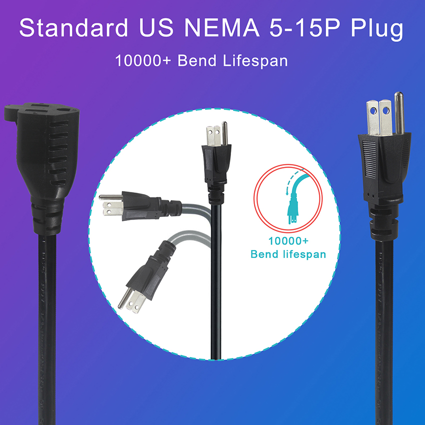 USA Certificate 6Ft 3 Pin Plug 515P To 3 Way Nema 515R Ac Extension Cord Three Prong Outlet Splitter
