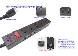 American 10 Outlets Slim Plug Power Strip With Side Socket , Power Distribution Unit