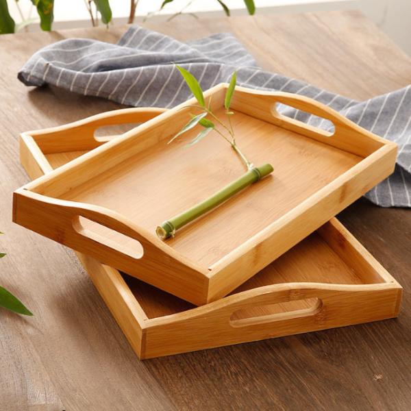 Quality Wooden Eating Coffee Table Bamboo Serving Tray With Handles for sale