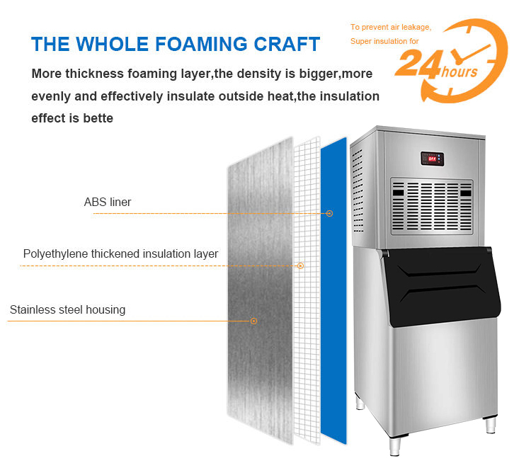 Push Button Control Panel Commercial Automatic Snow Ice Making Machine for Business 300KG 24h Snowflake Ice Block Maker