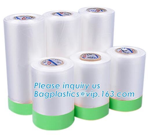 Disposable car protection pre-taped paint plastic masking film, PE material soft hardness protective plastic masking fi