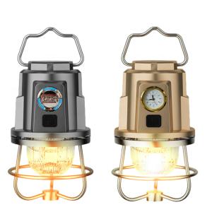 2024 Most Popular Hot Selling Portable Hanging Warm And Cold Lighting Firefly Atmosphere Retro Led Camping Light With Clock