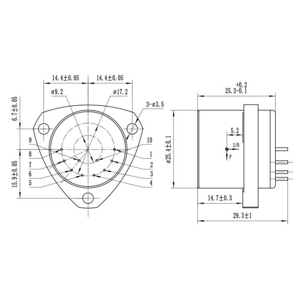 Technical outline drawing of ACC1 series vibration acceleration sensor showing dimensions and features