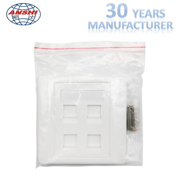 86 Type 4 Port Network Cable Faceplate Customized Wall Mount Outlet White Color