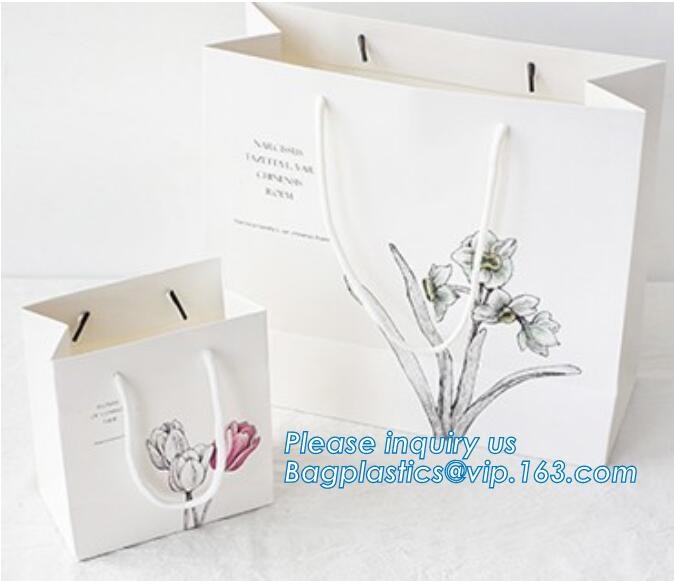 Customized Cut Printed Coated Paper Shopping Bag with Matt Lamination,rope handle custom logo printed white paper bag