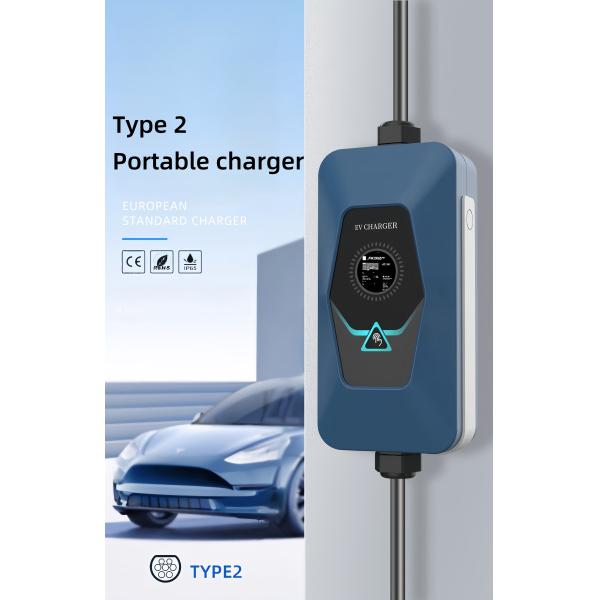 Type 2 Screen Display 32A Portable AC EV Charger With CE Certificate