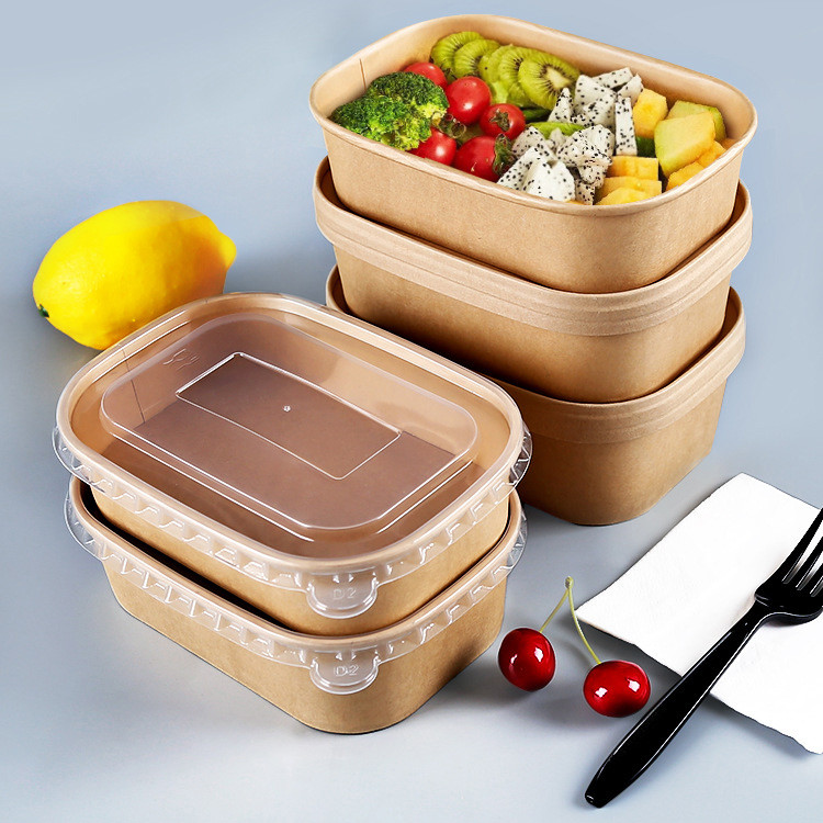 Customized square with cover for printing, multi-purpose Kraft salad bowl rectangular paper box, both paper cover and de