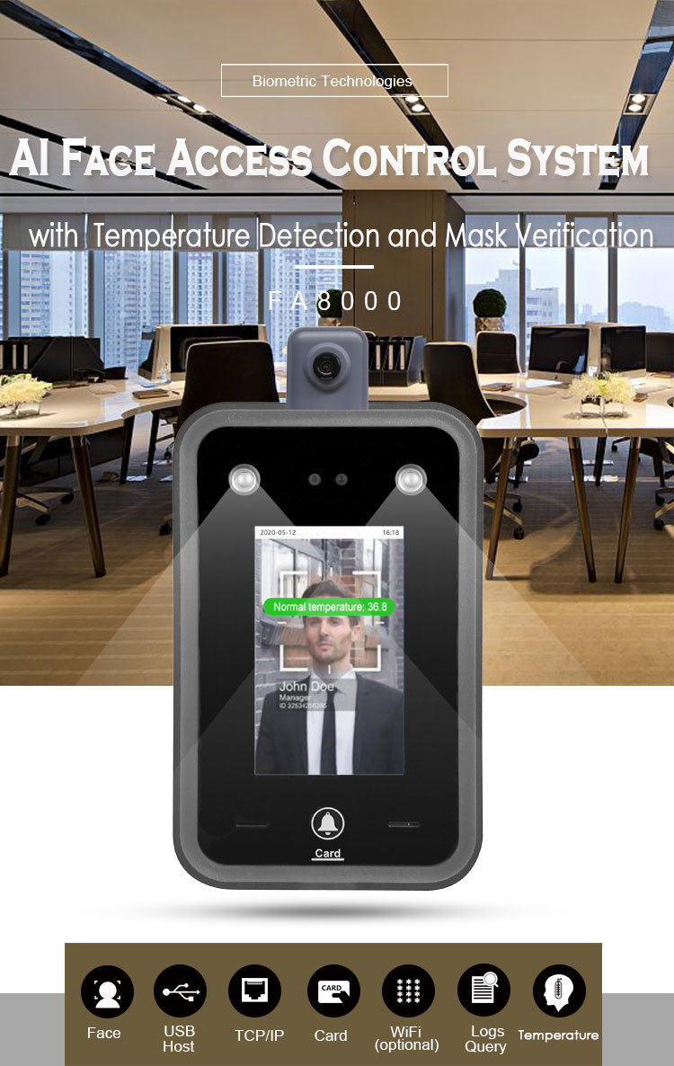 3D AI Face Recognition Temperature Detector Access Control System