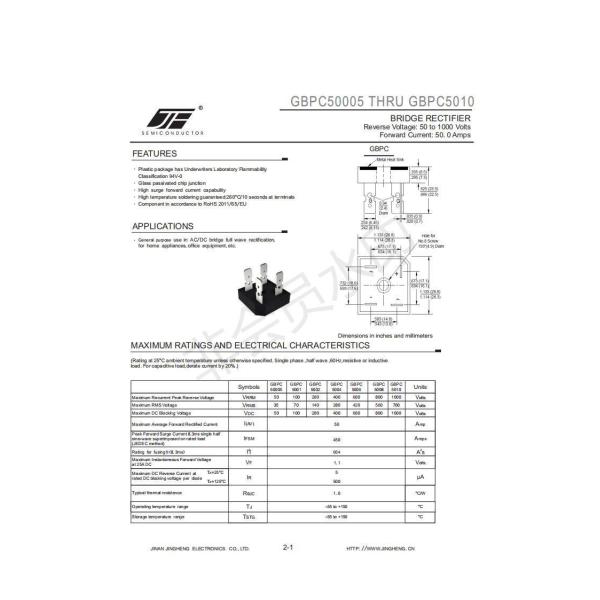 IF 50A GBPC5006 50A/600V BRIDGE RECTIFIER DIODE Perfect for Heavy-Duty Applications
