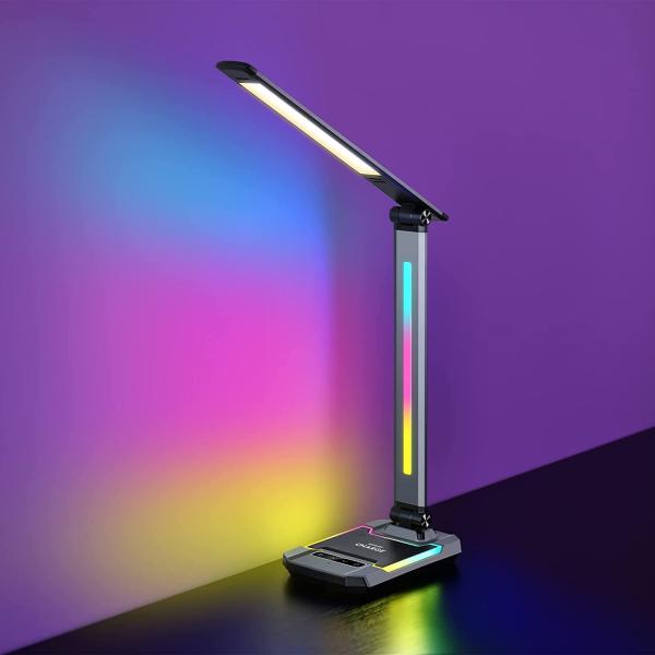 Quality LED RGB Gaming Desk Lamp, Voice Activated Changing Colors Rhythm Light with Wireless Charger and USB Charging Port for sale
