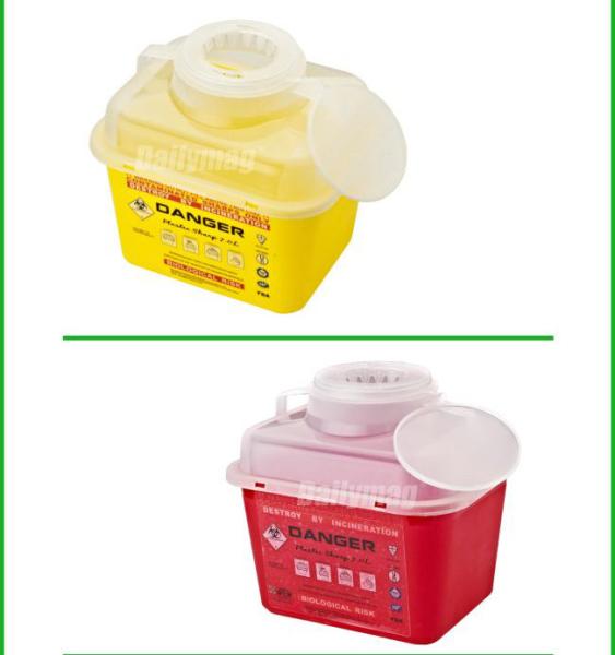 Quality 5 Liter Square Plastic Sharps Waste Container For Hospital Use , Sharps Box For Needles for sale