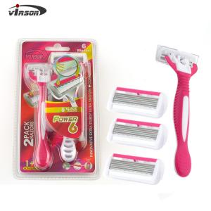 China Custom Disposable Six Blade Open Back Shaving Razor Face Hair Removal Razor for Ladies wholesale