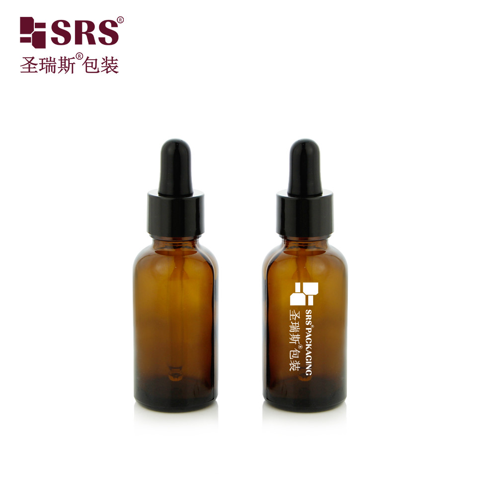 15ml 0.5 oz Empty Amber Color Round Thick Wall Mold Essential Oil Glass Bottle Dropper