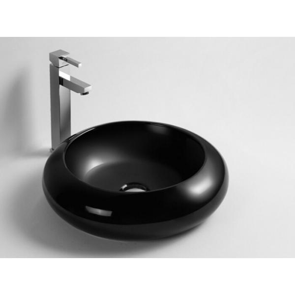 24" Black Granite Stone Tile Bathroom Vessel Sink With Polished Surface