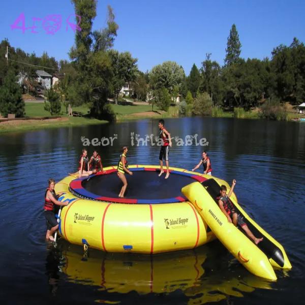 Quality Aeor Factory Fun Floating Summer Water Fun High Quality  Inflatable Water Trampoline With Slide for sale