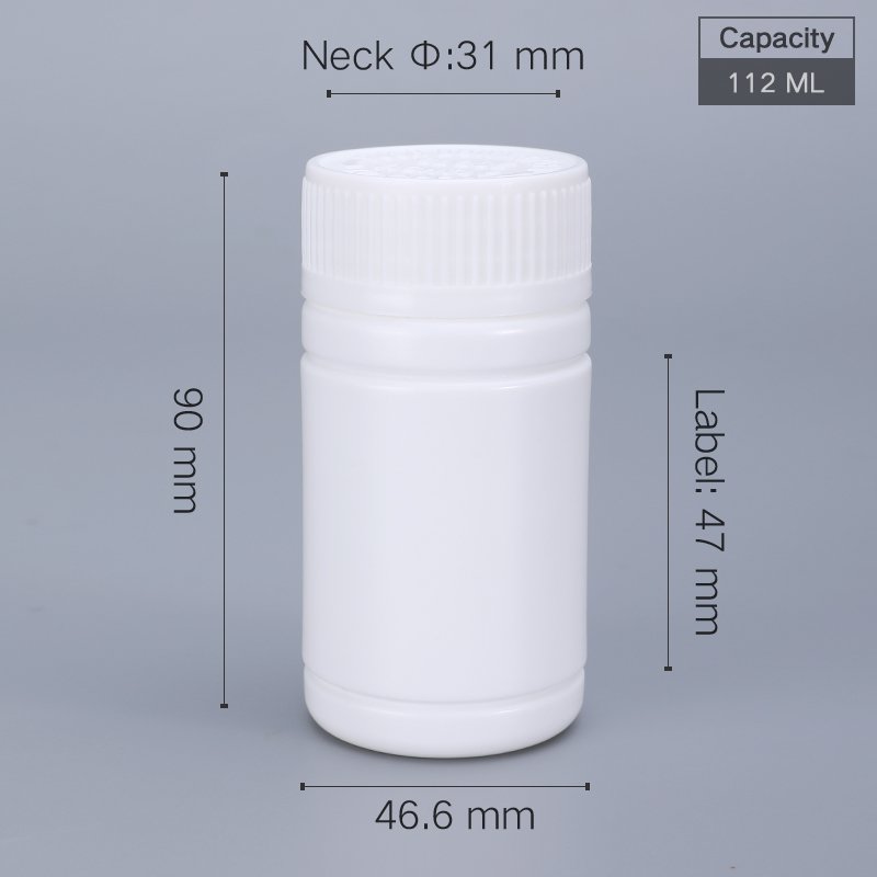 112ml Small Round HDPE Plastic Bottle Container With Children Safety Cap White Advantage