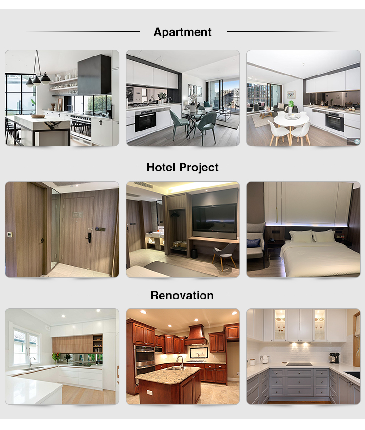 Faucet Accessories Dark Glass Panel Solid Wood Modular Kitchen Cabinets for Apartment