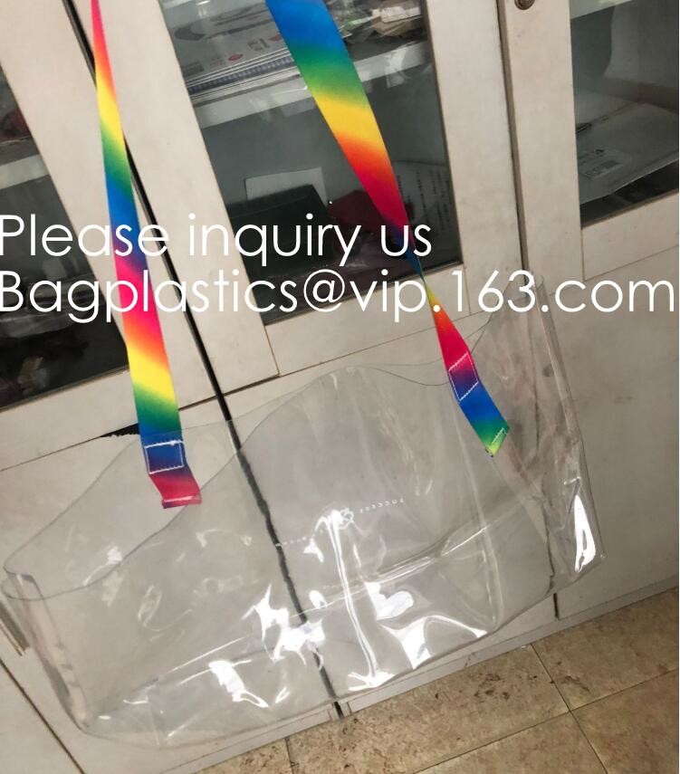 Transparent PVC Blanket Bag/Plastic Shopping Bag/Packaging Bag With Black Woven Trim And Webbing Handle, bagease, packag