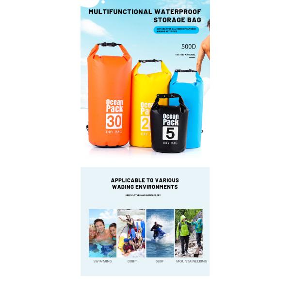 Black Blue Dry Bag Backpack Waterproof 5L / 10L / 20L / 30L Lightweight Backpack