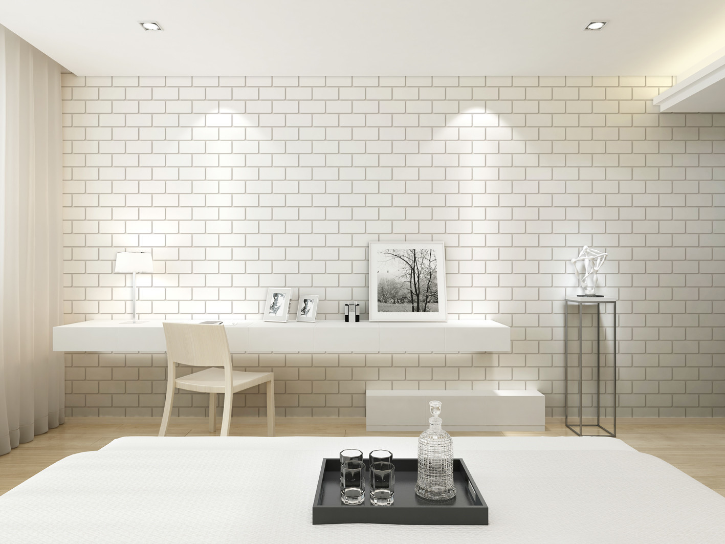 Light Grey Textured Brick Effect Wallpaper Living Room Decor Soundproof Modern Style