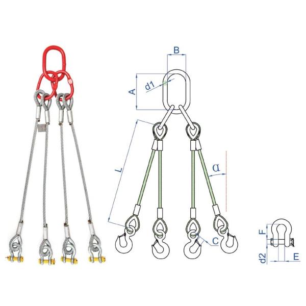 6 x 37 a Construction Wire Rope Sling Assembly Equipped With Standard Shackle Or Hook And Master Links 1770 MPa Strength