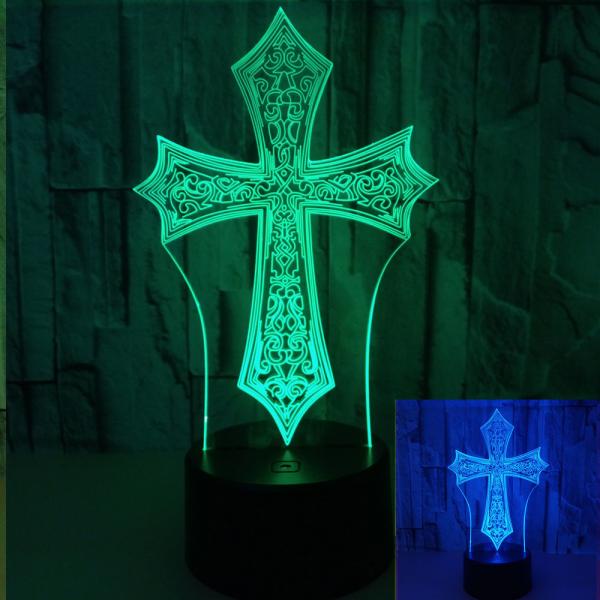 Quality custom oem Islam Christian religion Cross 3D Night Light Touch Remote table lamp child gift for sale