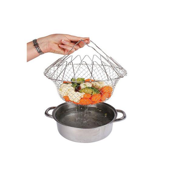Kitchen Chips Ss201 Foldable Fry Basket , Folding Strainer Basket