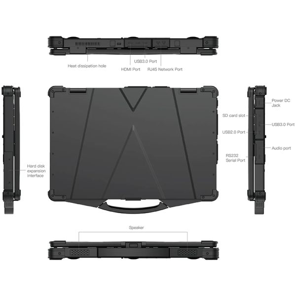 Industrial Rugged Laptop Computer Core I5 I7 Double Batteries Fingerprint Waterproof IP6 For Military Computer