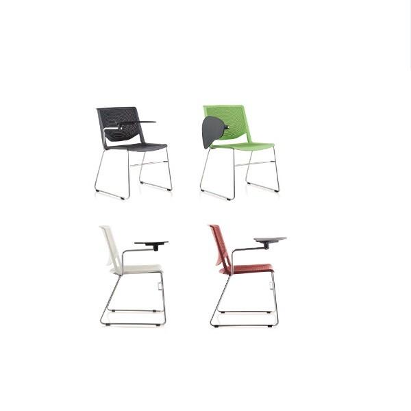 Quality stackable armless sled frame chair with writing tablet for sale