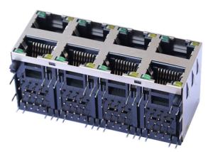 China RJSNE-5381-08 Stacked RJ45 4x2 Port Ethernet Shield Right Angle LPJE108XAGNL wholesale
