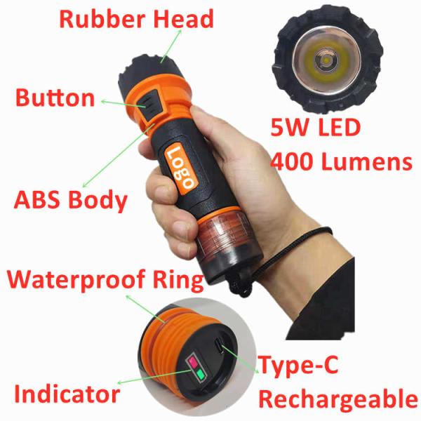 Robust IP66 5W LED Rechargeable Flashlight With SOS Mode