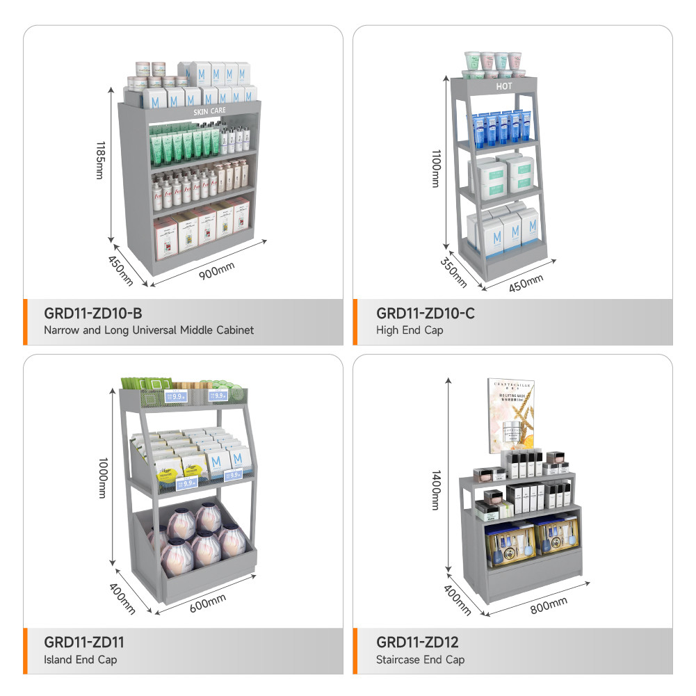 Retail Display Cabinet Grey Wooden Island Cabinet For Smart Store Cabinet And Premium Shop Interior Design