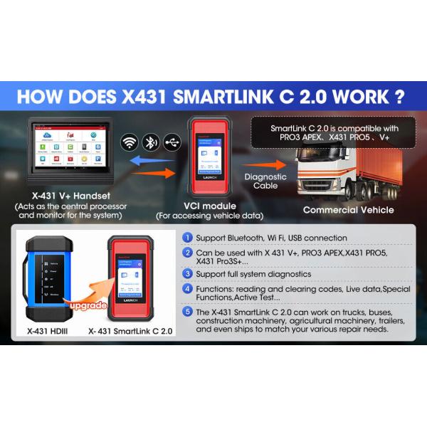 2024 Launch X431 V+ SmartLink HD Heavy Duty Truck Diagnostic Tool For 12V 24V Trucks