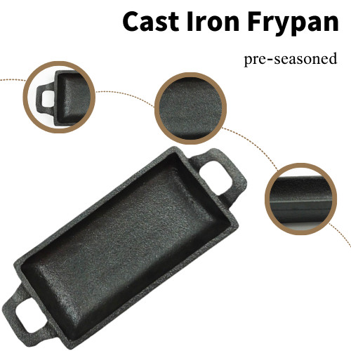 Double Handle Cast Iron Frying Pan 15.3*7.7cm Rectangular Deep Frying Pan