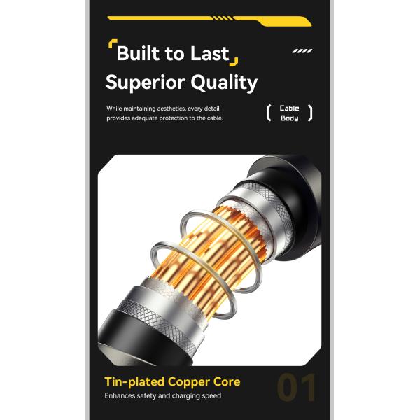 ESSAGER ES-X75 Stainless Steel 7A Usb A To Type C Fast Charging Data Cable For Huawei Samsung Xiaomi