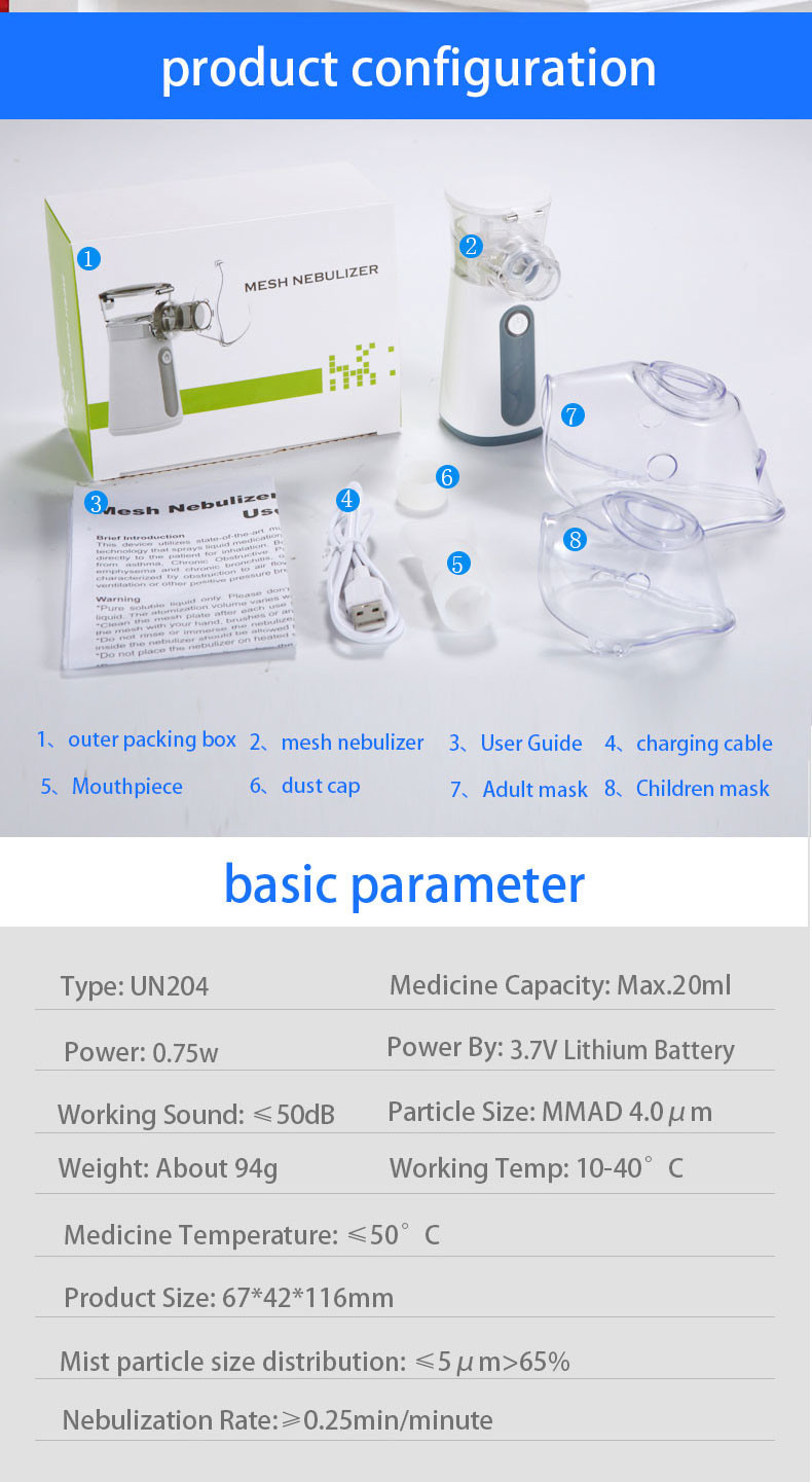 Kids Portable Ultrasonic Mesh Nebulizer Fine Particles Handheld Nebulizer For Asthma