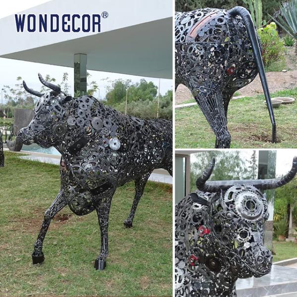 Outdoor animal art decoration abstract hollow parts assembly bison stainless steel sculpture