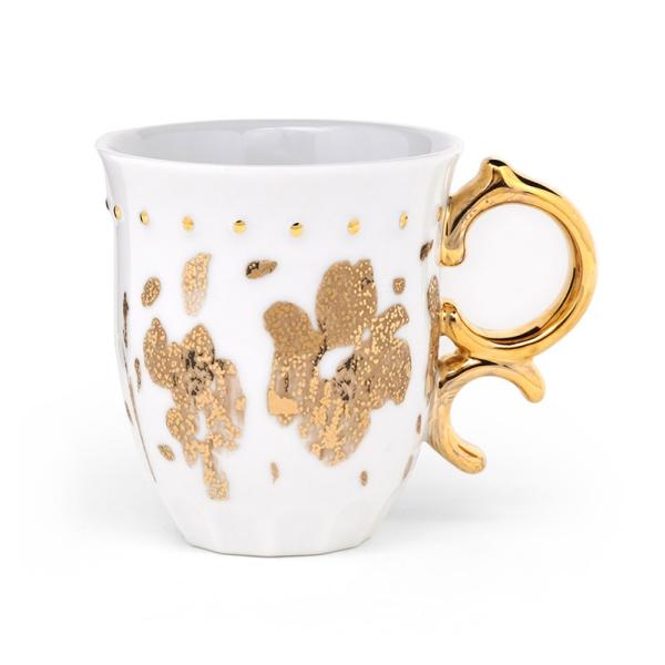 Ceramic Coffee Mug Porcelain Everyday Mug Gold Handle JING REPUBLIC