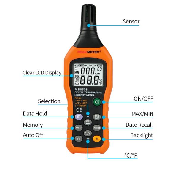 Lcd Digital Thermometer Humidity Meter 184mm × 60mm × 29mm High Precision