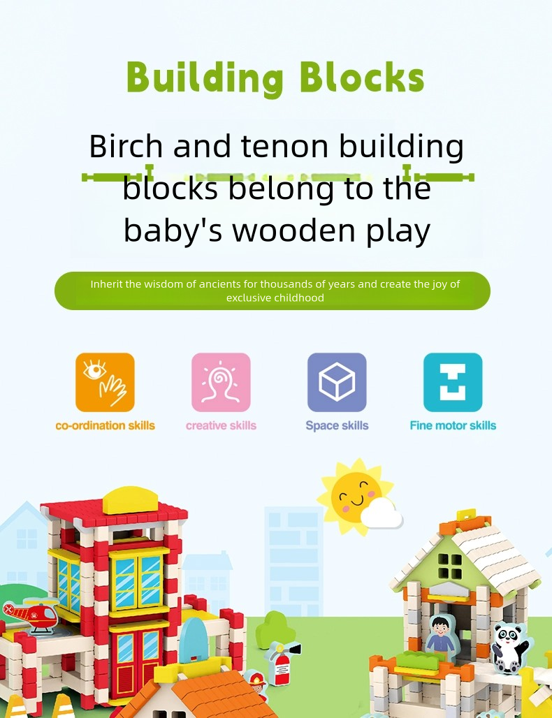 Children Learning Toys Building Block Educational Diy Mortise and Tenon Building Blocks Montessori Kids Stacking Wooden Toy