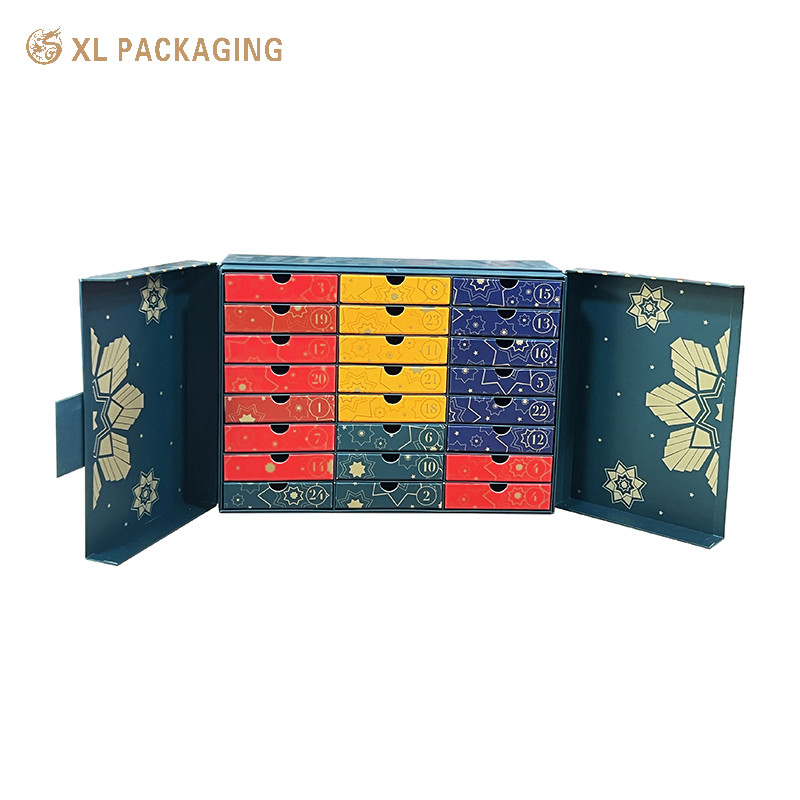 XL Packaging Custom Packaging Box Factory 24 Drawer Advent Calendar Packaging Box Tea Hot Coffee Chocolate Bag Advent Calendar