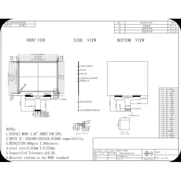 HINK 4.2'' 400*300 SSD1608 MCU interface e-paper display EPD